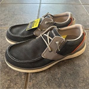 SKECHERS Morelo-Pastrano Men's 8 Navy Canvas Slip On Moc Toe Lightweight Loafer